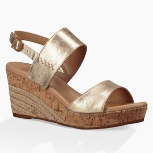 Ugg Elena Gold Leather Metallic Wedge Sandals Size 10 EU 41